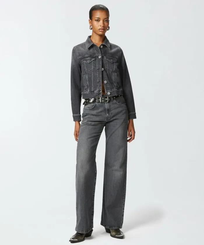 Women Outerwear Pinko Dark Grey Denim Jacket Dark Grey Dirty Wash Women Outerwear Pinko Dark Grey Denim Jacket Dark Grey Dirty Wash