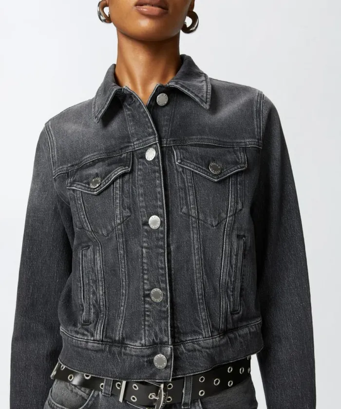 Women Outerwear Pinko Dark Grey Denim Jacket Dark Grey Dirty Wash Women Outerwear Pinko Dark Grey Denim Jacket Dark Grey Dirty Wash