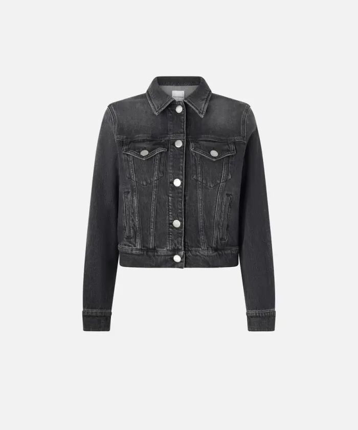 Women Outerwear Pinko Dark Grey Denim Jacket Dark Grey Dirty Wash Women Outerwear Pinko Dark Grey Denim Jacket Dark Grey Dirty Wash