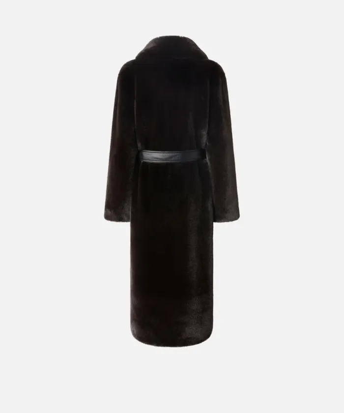 Women Outerwear Pinko Long Faux Fur Coat With Belt Brown Women Outerwear Pinko Long Faux Fur Coat With Belt Brown