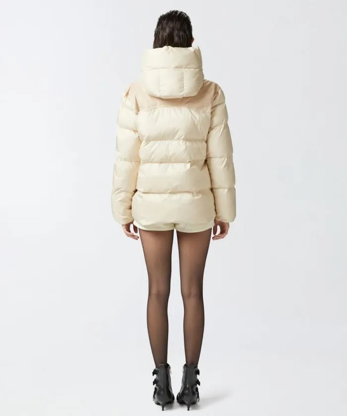 Women Outerwear Pinko Padded Cropped Puffer Jacket With Canvas Insert Oyster Grey Women Outerwear Pinko Padded Cropped Puffer Jacket With Canvas Insert Oyster Grey
