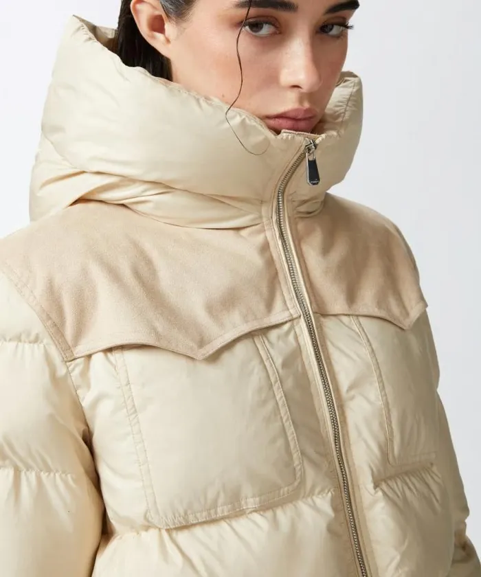 Women Outerwear Pinko Padded Cropped Puffer Jacket With Canvas Insert Oyster Grey Women Outerwear Pinko Padded Cropped Puffer Jacket With Canvas Insert Oyster Grey