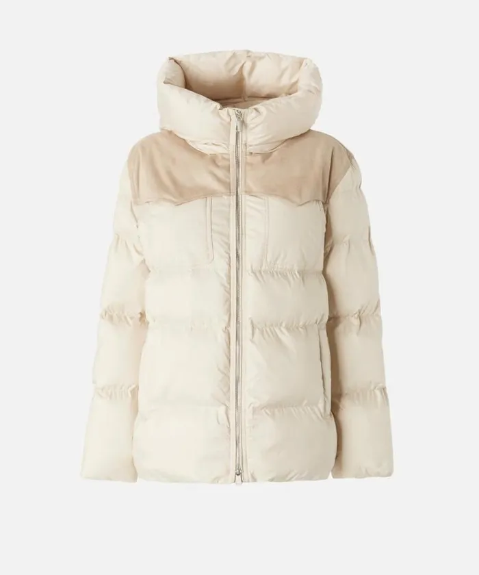 Women Outerwear Pinko Padded Cropped Puffer Jacket With Canvas Insert Oyster Grey Women Outerwear Pinko Padded Cropped Puffer Jacket With Canvas Insert Oyster Grey