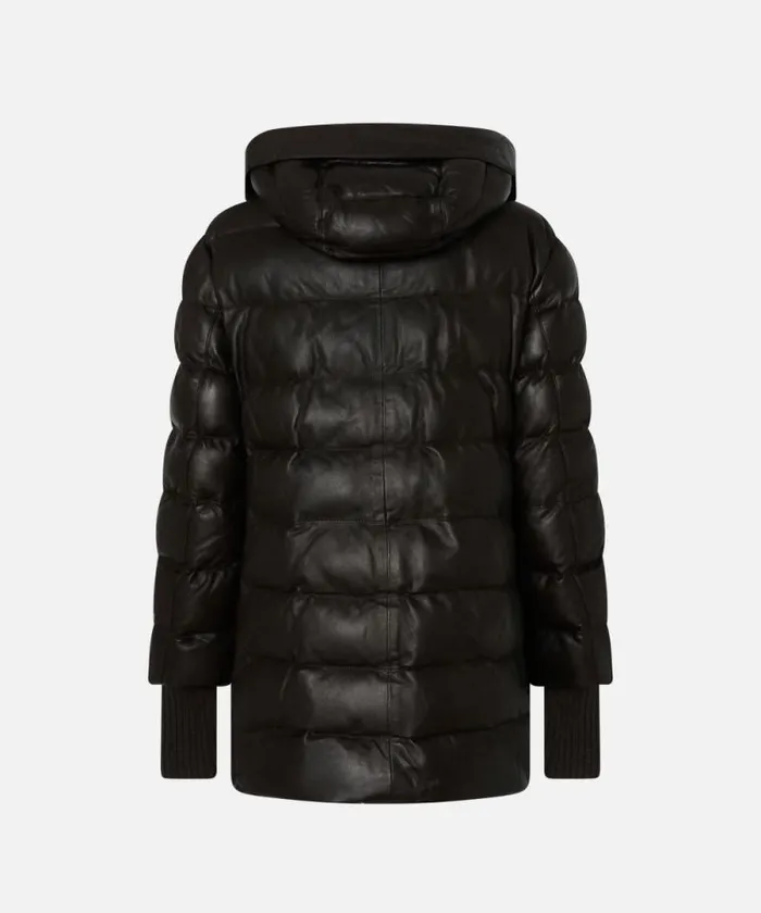 Women Outerwear Pinko Padded Leather Puffer With Hood Very Dark Brown Women Outerwear Pinko Padded Leather Puffer With Hood Very Dark Brown