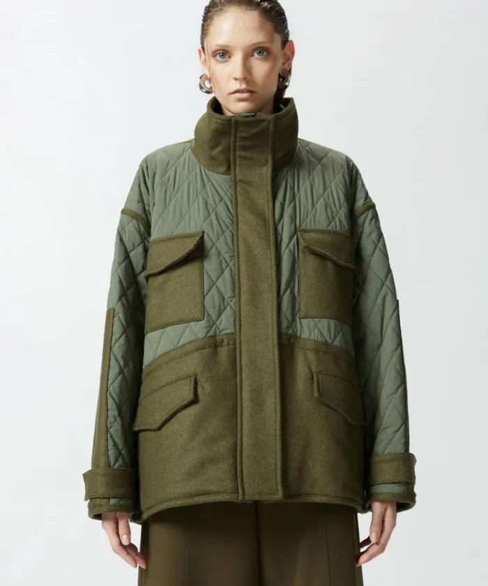 Women Outerwear Pinko Quilted Parka With Felt Details Olive Night Green