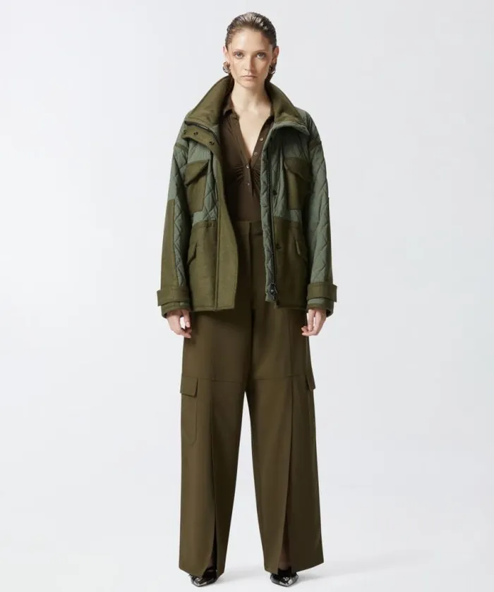 Women Outerwear Pinko Quilted Parka With Felt Details Olive Night Green Women Outerwear Pinko Quilted Parka With Felt Details Olive Night Green