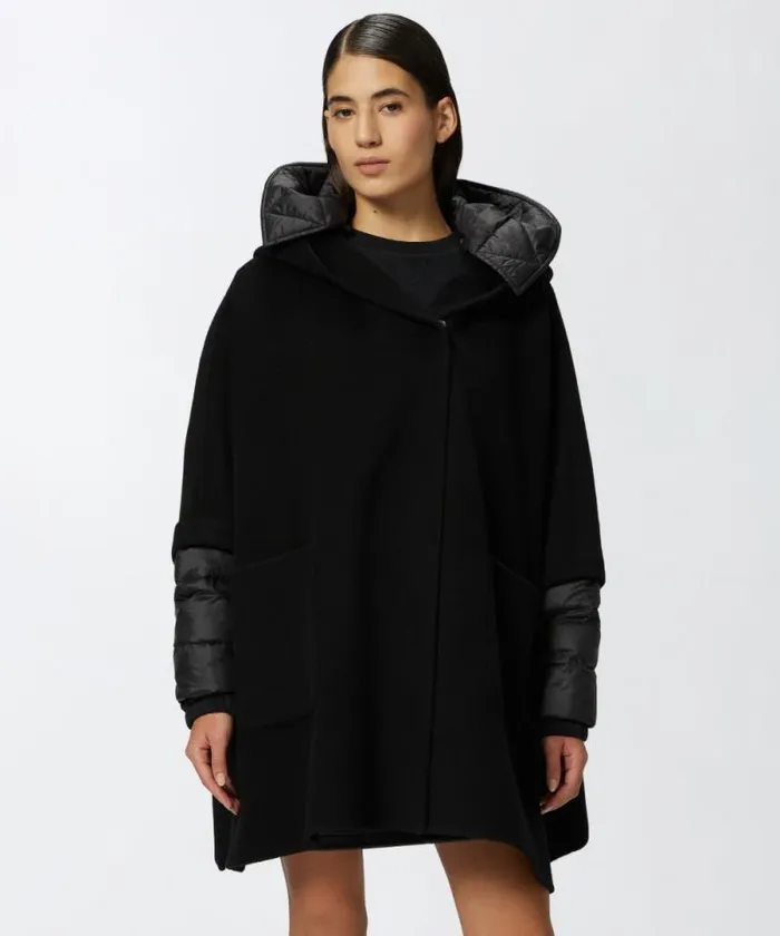 Women Outerwear Pinko Short Cape Coat With Padded Puffer Limo Black