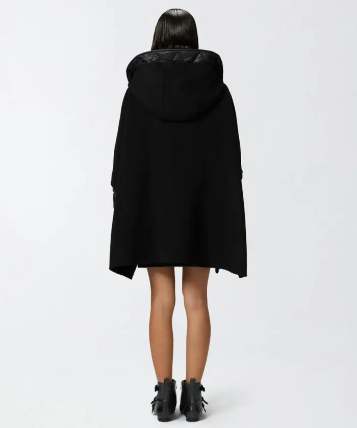 Women Outerwear Pinko Short Cape Coat With Padded Puffer Limo Black Women Outerwear Pinko Short Cape Coat With Padded Puffer Limo Black