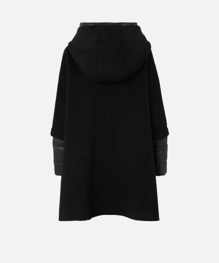Women Outerwear Pinko Short Cape Coat With Padded Puffer Limo Black Women Outerwear Pinko Short Cape Coat With Padded Puffer Limo Black