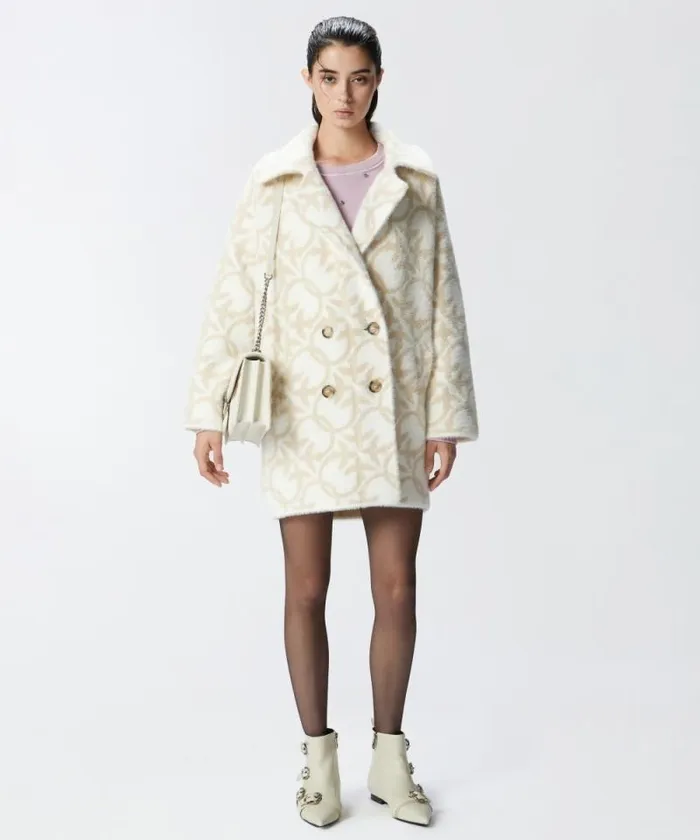 Women Outerwear Pinko Short Faux Fur Coat With Logo Creambeige
