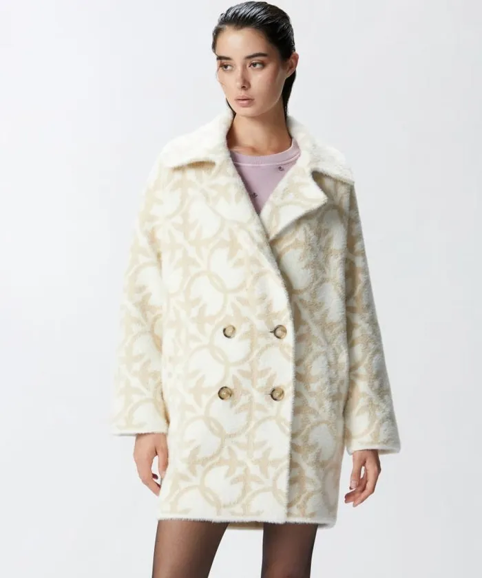 Women Outerwear Pinko Short Faux Fur Coat With Logo Creambeige Women Outerwear Pinko Short Faux Fur Coat With Logo Creambeige