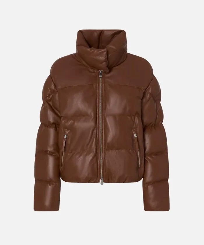 Women Outerwear Pinko Short Padded Leather Highneck Jacket Light Redwood Brown Women Outerwear Pinko Short Padded Leather Highneck Jacket Light Redwood Brown