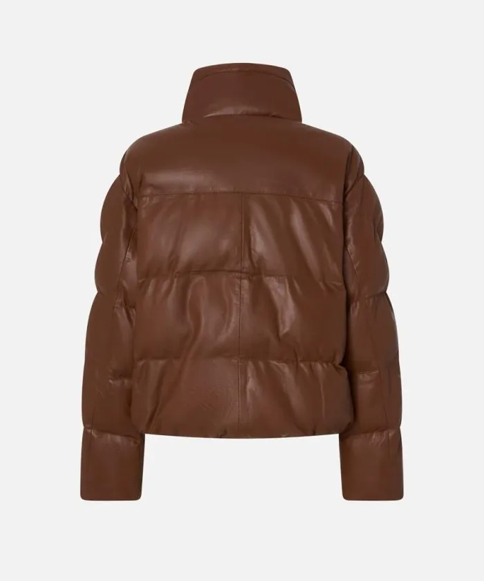 Women Outerwear Pinko Short Padded Leather Highneck Jacket Light Redwood Brown Women Outerwear Pinko Short Padded Leather Highneck Jacket Light Redwood Brown