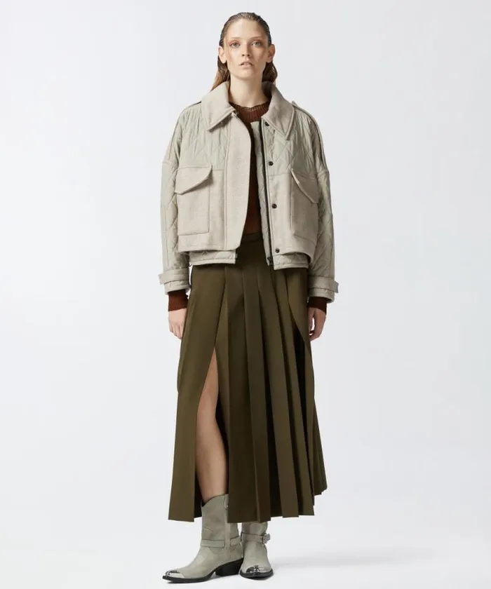 Women Outerwear Pinko Short Quilted Parka With Felt Inserts Beigedark Pebble Women Outerwear Pinko Short Quilted Parka With Felt Inserts Beigedark Pebble