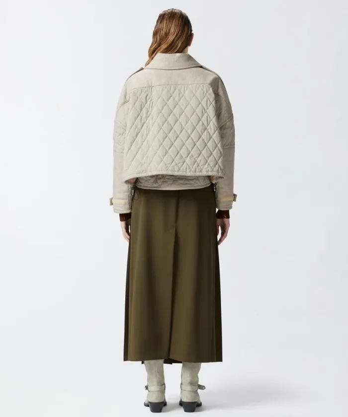 Women Outerwear Pinko Short Quilted Parka With Felt Inserts Beigedark Pebble Women Outerwear Pinko Short Quilted Parka With Felt Inserts Beigedark Pebble