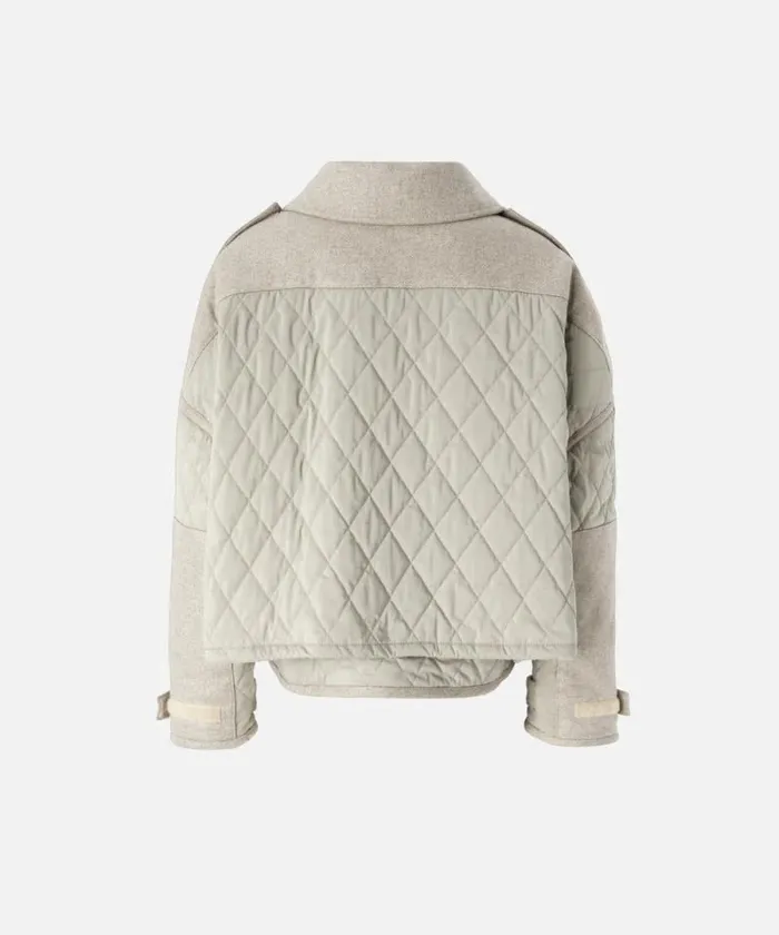 Women Outerwear Pinko Short Quilted Parka With Felt Inserts Beigedark Pebble Women Outerwear Pinko Short Quilted Parka With Felt Inserts Beigedark Pebble