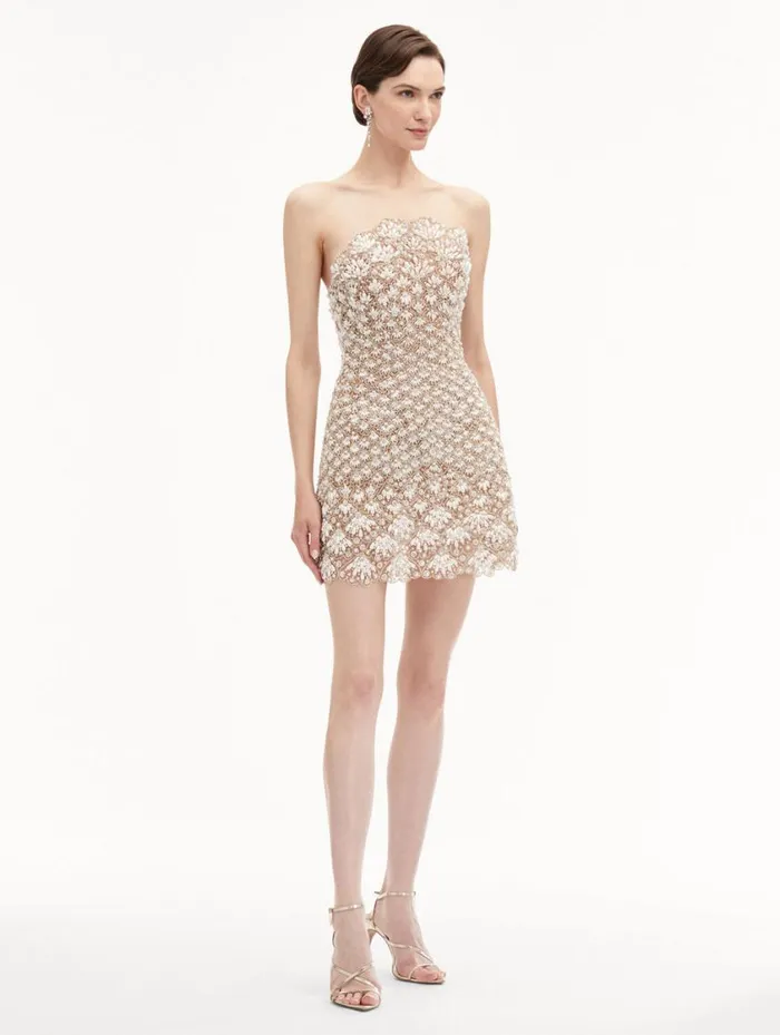 Women Pearl Embroidered Scallop Dress Pearl Oscar De La Renta Dresses Women Pearl Embroidered Scallop Dress Pearl Oscar De La Renta Dresses