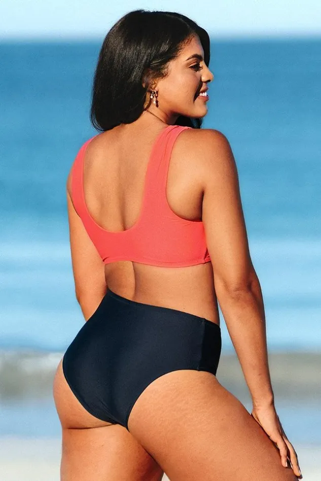 Women Plus Size and Curve Bikinis Cupshe Alora Knotted Front Plus Size Bikini Multicolor