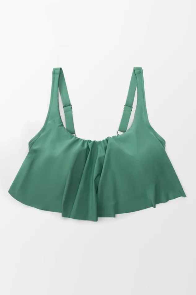 Women Plus Size and Curve Bikinis Cupshe Bree Ruffle Tankini Plus Size Bikini Top Green