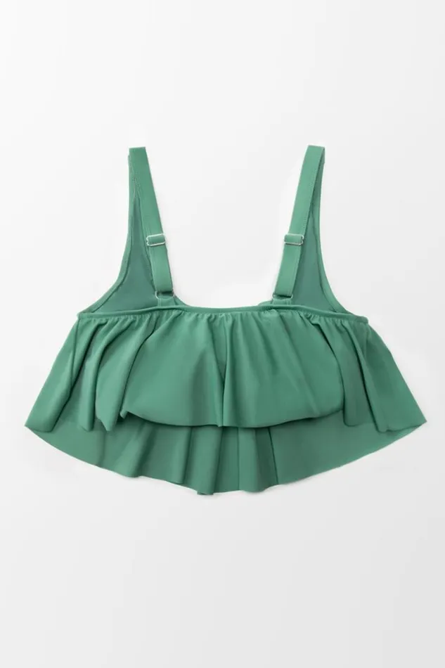 Women Plus Size and Curve Bikinis Cupshe Bree Ruffle Tankini Plus Size Bikini Top Green