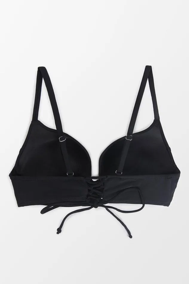 Women Plus Size and Curve Bikinis Cupshe Elizabeth Laceup Back Plus Size Bikini Top Black