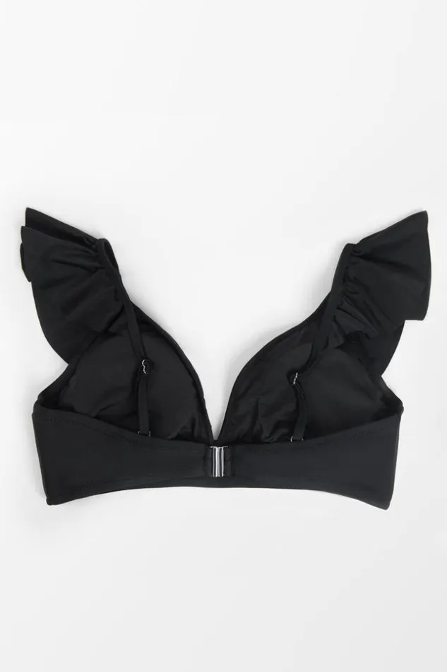 Women Plus Size and Curve Bikinis Cupshe Joelle Black Ruffle Plus Size Bikini Top Black