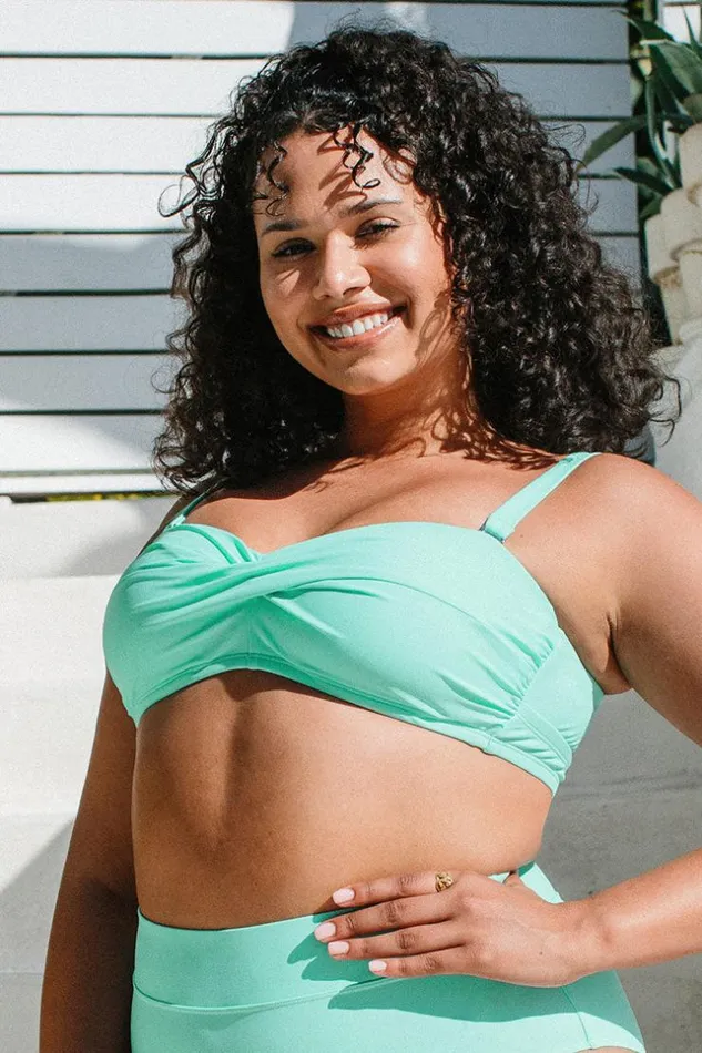 Women Plus Size and Curve Bikinis Cupshe Nature Trip Molded Twist Front Bandeau Plus Size Bikini Top Green