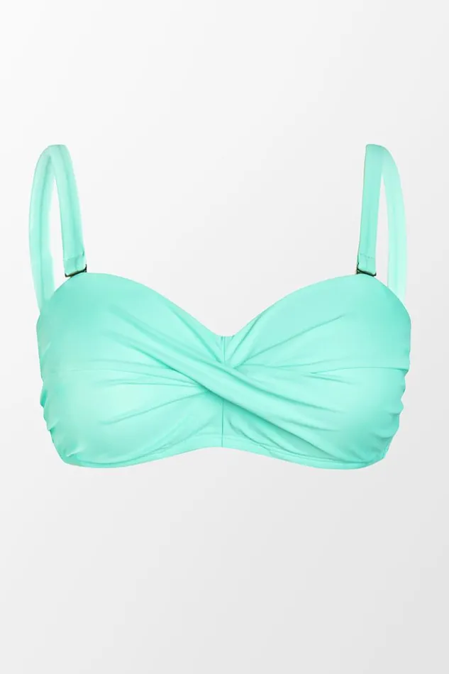 Women Plus Size and Curve Bikinis Cupshe Nature Trip Molded Twist Front Bandeau Plus Size Bikini Top Green