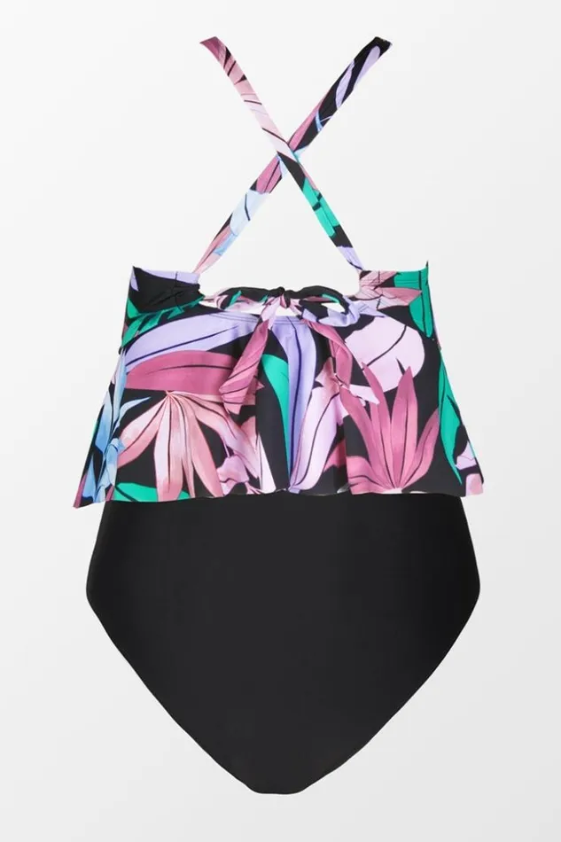Women Plus Size and Curve Bikinis Cupshe Tropicool Leaf Peplum Tankini And Classic Hipster Plus Size Set Multicolor