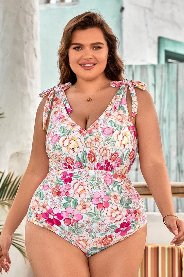 Women Plus Size and Curve Swimsuits Cupshe 90s Floral Shoulder Bow Tie V Neck Plus Size One Piece Swimsuit Multicolor Women Plus Size and Curve Swimsuits Cupshe 90s Floral Shoulder Bow Tie V Neck Plus Size One Piece Swimsuit Multicolor