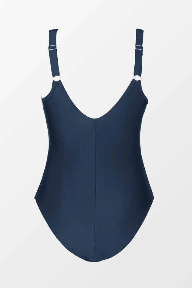 Women Plus Size and Curve Swimsuits Cupshe Omniscient Navy Solid Wrap Front Plus Size One Piece Swimsuit Blue