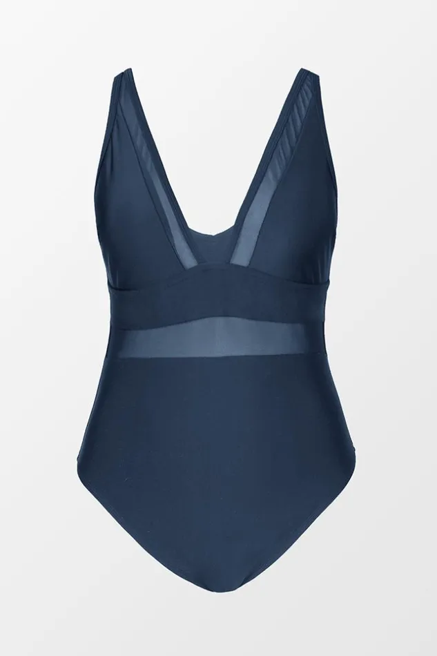 Women Plus Size and Curve Swimsuits Cupshe Omniscient Navy Solid Wrap Front Plus Size One Piece Swimsuit Blue