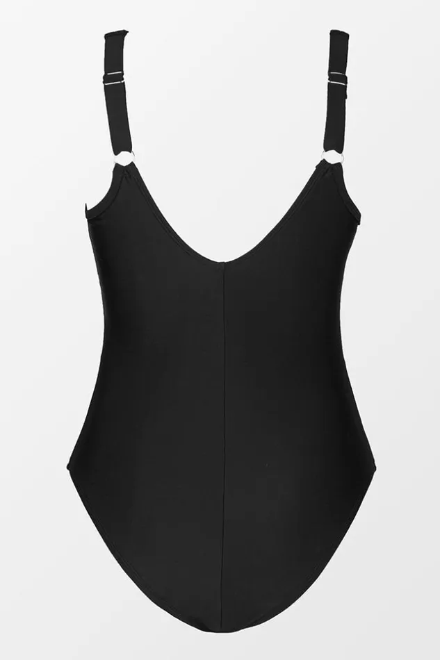 Women Plus Size and Curve Swimsuits Cupshe Omniscient Solid Mesh Panel Plus Size One Piece Swimsuit Black