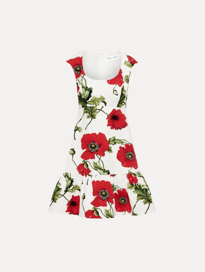 Women Poppy Cotton Cloqu Dress White Red Oscar De La Renta Dresses