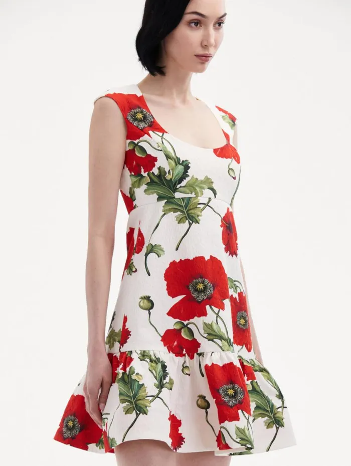 Women Poppy Cotton Cloqu Dress White Red Oscar De La Renta Dresses Women Poppy Cotton Cloqu Dress White Red Oscar De La Renta Dresses