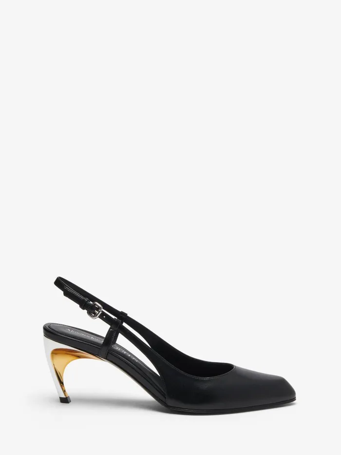 Women Pumps Alexander McQueen Armadillo Slingback Pump Blaclsilvergold