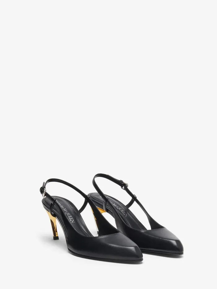Women Pumps Alexander McQueen Armadillo Slingback Pump Blaclsilvergold
