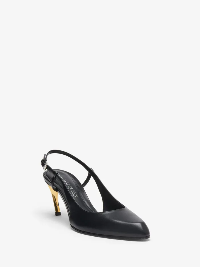 Women Pumps Alexander McQueen Armadillo Slingback Pump Blaclsilvergold