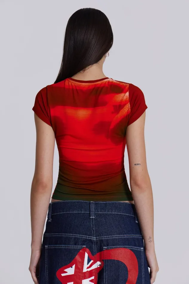 Women Red Motion Face Graphic Baby Tee Jaded London TShirts