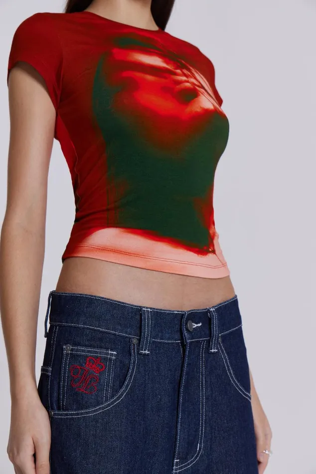 Women Red Motion Face Graphic Baby Tee Jaded London TShirts