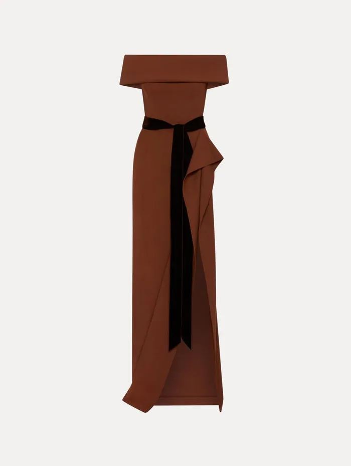 Women RibbonDetailed Off Shoulder Gown Cocoa Oscar De La Renta Gowns and Caftans Women RibbonDetailed Off Shoulder Gown Cocoa Oscar De La Renta Gowns and Caftans