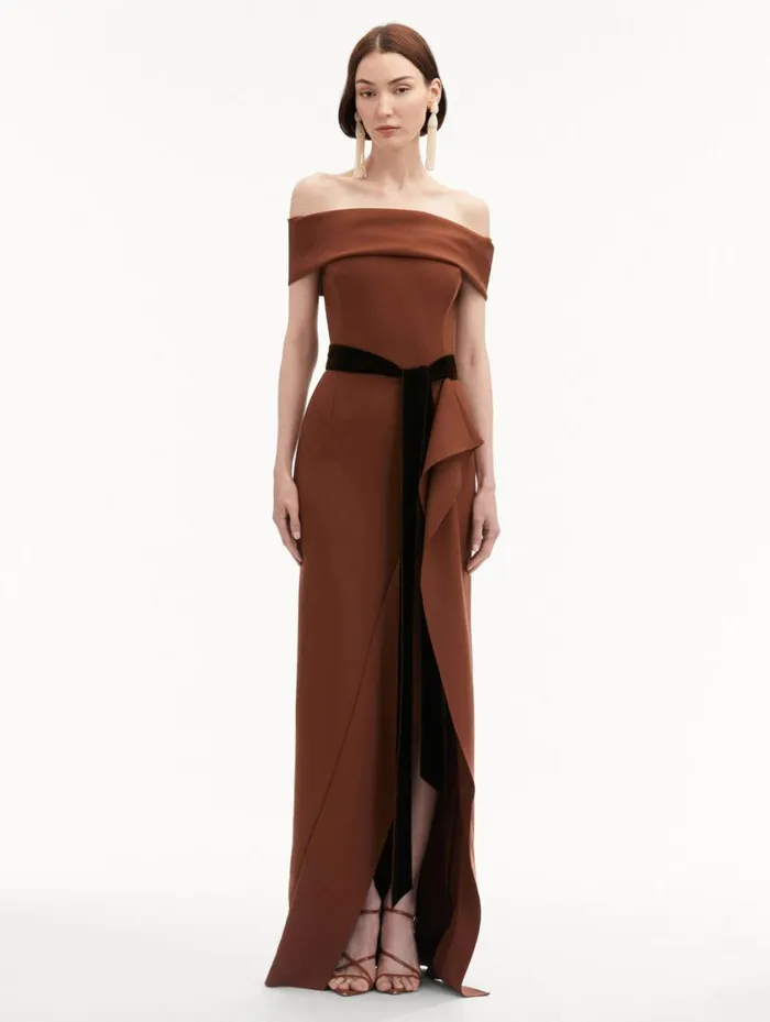 Women RibbonDetailed Off Shoulder Gown Cocoa Oscar De La Renta Gowns and Caftans Women RibbonDetailed Off Shoulder Gown Cocoa Oscar De La Renta Gowns and Caftans