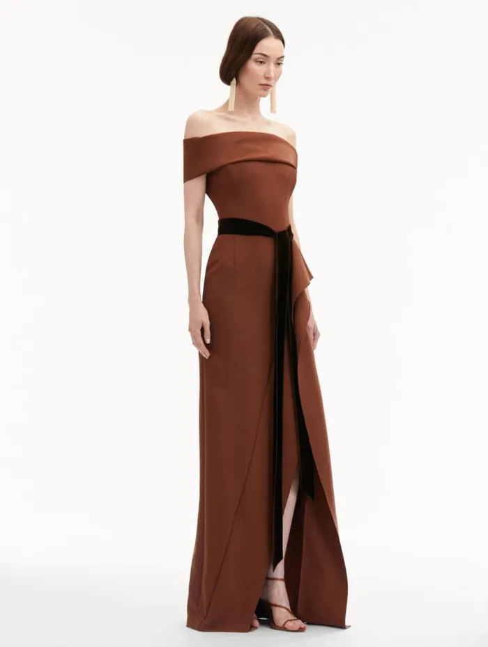 Women RibbonDetailed Off Shoulder Gown Cocoa Oscar De La Renta Gowns and Caftans Women RibbonDetailed Off Shoulder Gown Cocoa Oscar De La Renta Gowns and Caftans