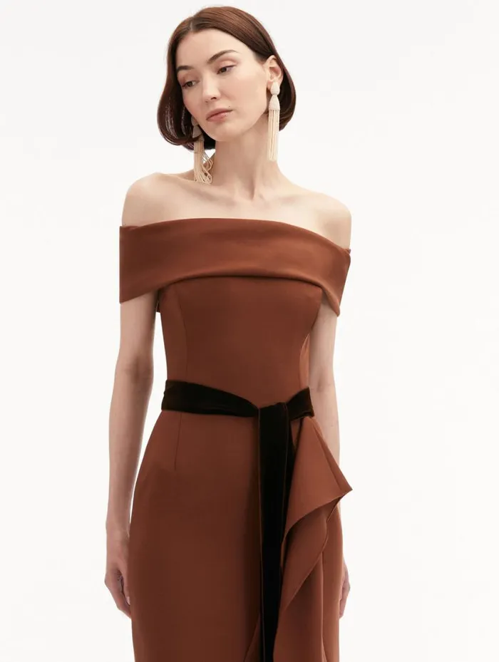 Women RibbonDetailed Off Shoulder Gown Cocoa Oscar De La Renta Gowns and Caftans Women RibbonDetailed Off Shoulder Gown Cocoa Oscar De La Renta Gowns and Caftans