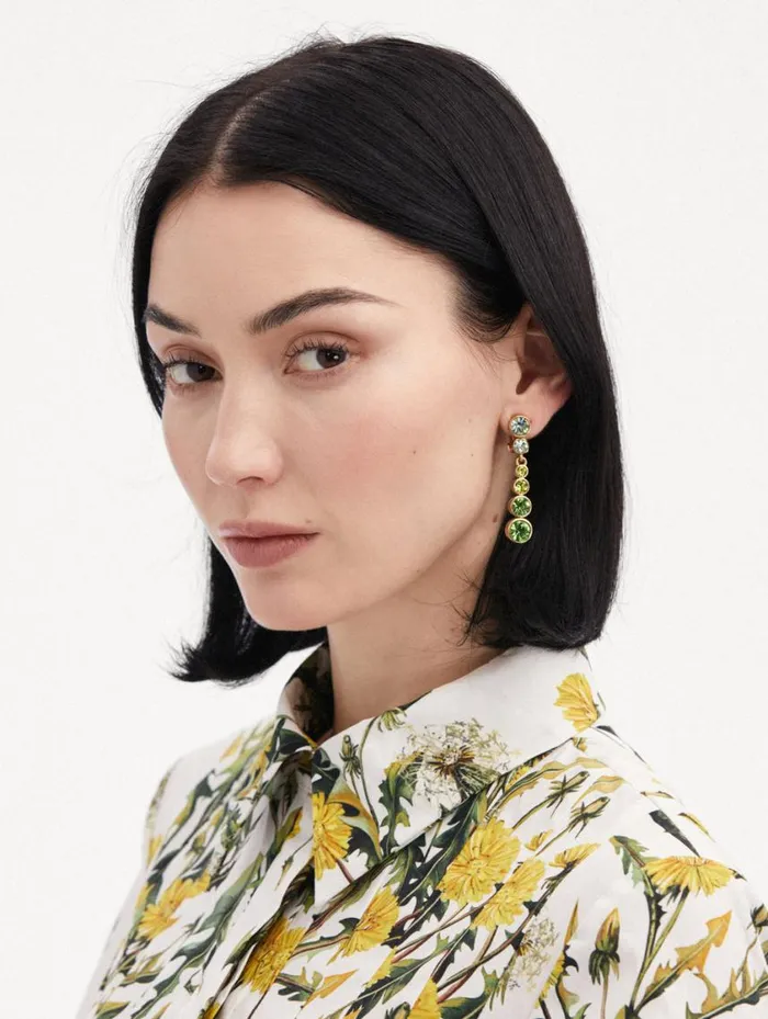 Women Round Stone Drop ClipOn Earrings Green Multi Oscar De La Renta Earrings Women Round Stone Drop ClipOn Earrings Green Multi Oscar De La Renta Earrings