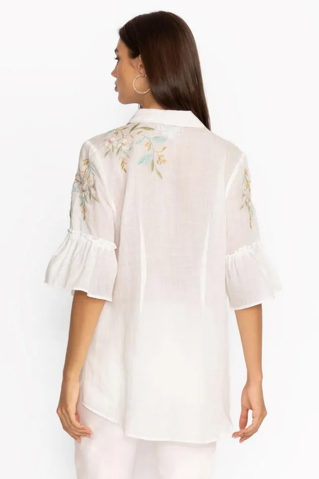 Women RUFFLE SLEEVE TUNIC White Johnny Was Tops Women RUFFLE SLEEVE TUNIC White Johnny Was Tops