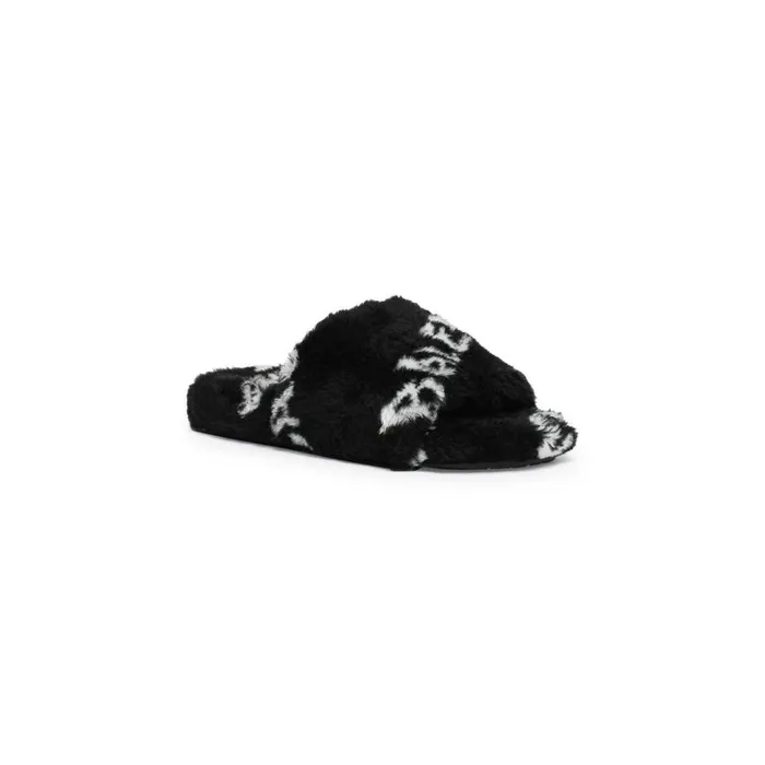 Women Sandals and Mules Balenciaga Furry Slide Sandal Allover Logo In Black