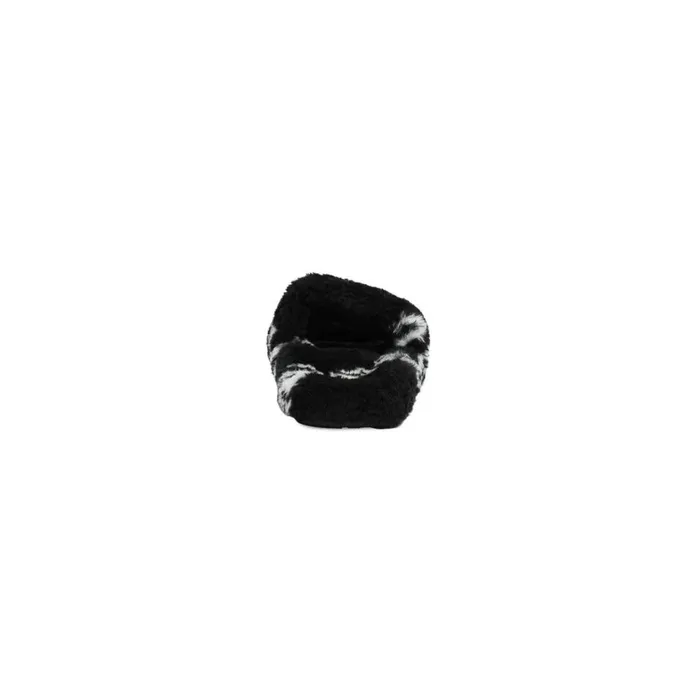 Women Sandals and Mules Balenciaga Furry Slide Sandal Allover Logo In Black