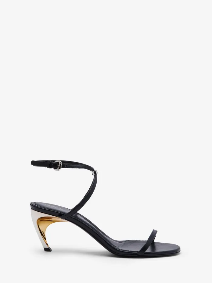Women Sandals And Slides Alexander McQueen Armadillo Metal Bar Sandal Blacksilvergold