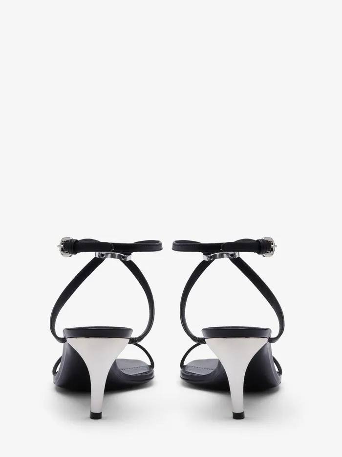 Women Sandals And Slides Alexander McQueen Armadillo Metal Bar Sandal Blacksilvergold